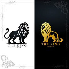 Minimalistic Lion Logo, Gradient Lion with crown logo template, Lion illustration mascot logo design vector.