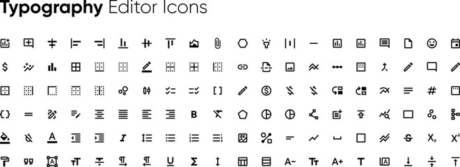 Typography Editor Icons set. Graphic design editable outline icon isolated on white background flat vector illustration