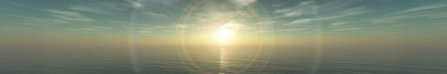 Obraz premium Panorama of sea sunset, ocean sunrise, seascape, 3d rendering 