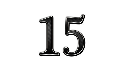 black metal 3d design of number 15 on white background.