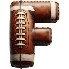 American Football alphabet art - letter 'F', isolated transparent or white background