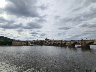 water landscape with atmospheric sky in Prague, Czech republic