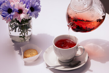 cup of tea and cookies. cosy morning food