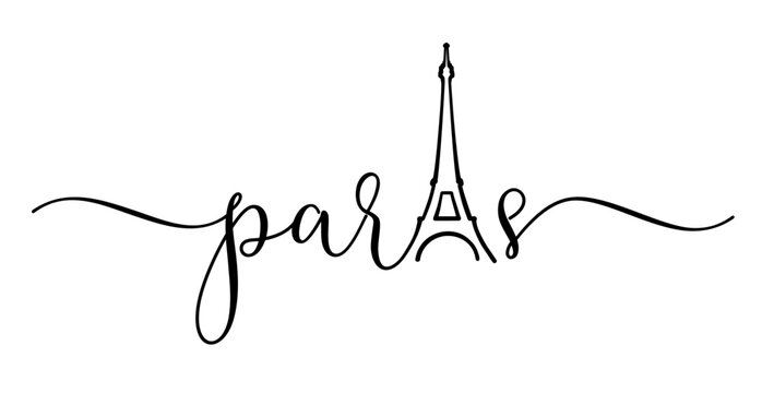 Love Paris, elegant calligraphy and Eiffel tower t-shirt design. Vector illustration with lettering and Eiffel tower for home decor, wall art design, clothes, apparel and hoodie