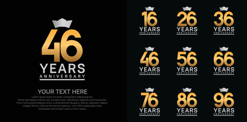 anniversary logotype set. gold color and silver crown can be use for celebration event