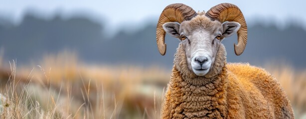 Obraz premium A Close-Up of a Majestic Ram in a Field