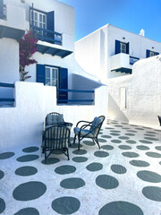 White and blue greek houses in old town