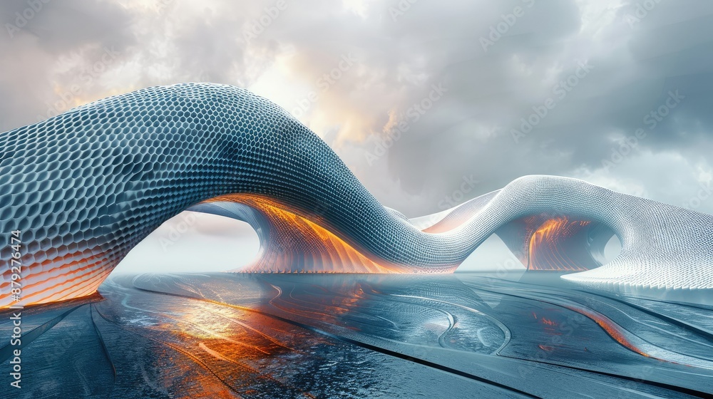 Poster abstract wave pattern in a futuristic setting