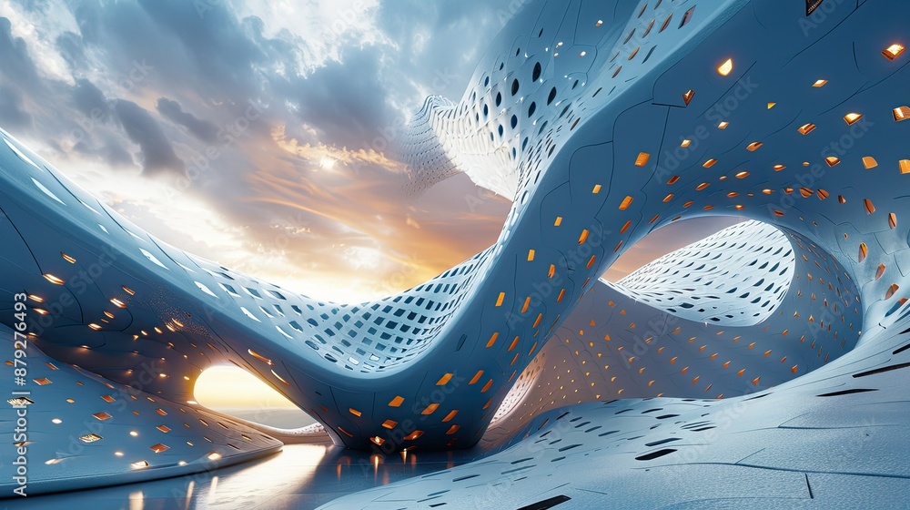 Poster Abstract wave pattern in a futuristic setting