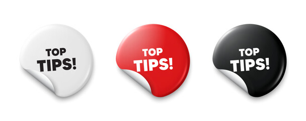 Top tips tag. Price tag sticker with offer message. Education faq sign. Best help assistance. Sticker tag banners. Discount label badge. Vector