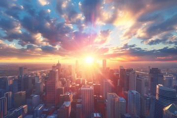 Sunset Backlight Shining Through CBD Skyscrapers
