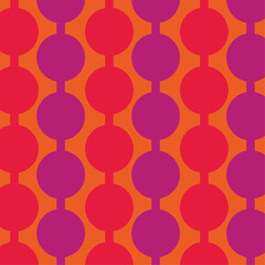 Vintage 1960 orange - violet groovy Geo circles, Retro 60s and 70s colorful magenta and red circles pattern Vector illustration. Trendy circles pattern design. 70s Round style wallpaper background. 