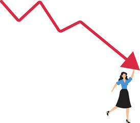 Obraz premium Economic recession stock market plunge or falling down cryptocurrency crash or financial crisis from inflation concept businesswoman investor standing on falling down red graph look for bottom