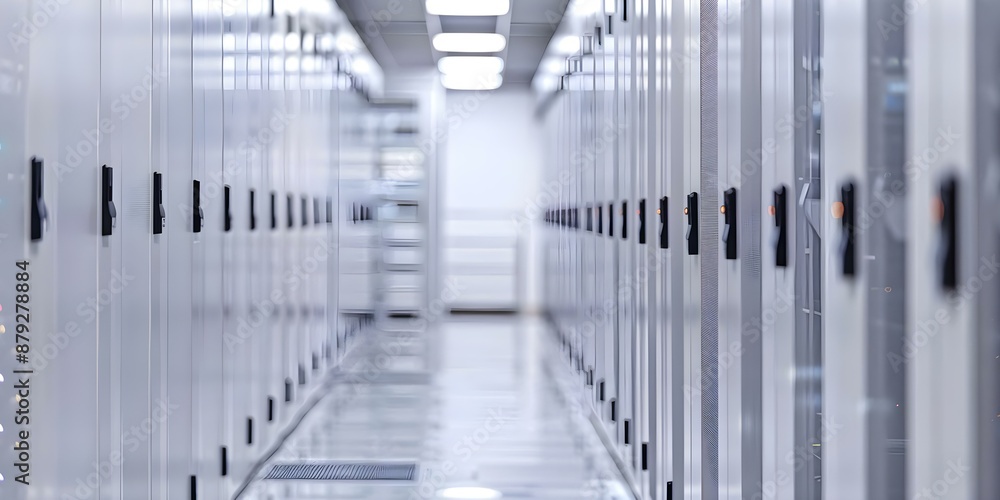 Poster innovative data center design server racks, cooling systems, and backup power. concept data center d