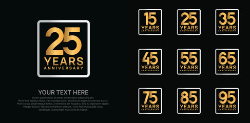 Naklejka premium anniversary set logo style with gold and silver color in square for company celebration moment