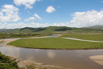 landscape with lake and mountains