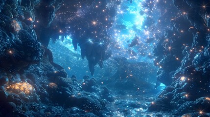 Obraz premium Luminous Stellar Deep-Sea Wonderland with Otherworldly Sea Creatures and Mesmerizing Aquatic Flora