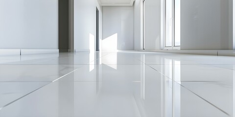 Fototapeta premium Clean House with White Floor and Copy Space. Concept Clean Interiors, White Flooring, Copy Space