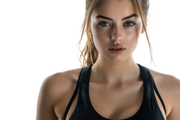 portrait of a beautiful young woman in summer sports bra isolated on white or transparent png
