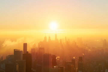 Sunset Backlight Shining Through CBD Skyscrapers