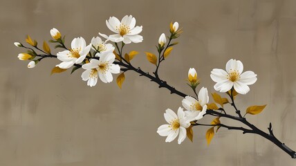 Obraz premium Delicate white cherry blossoms burst forth from branches, a sign of spring's beauty