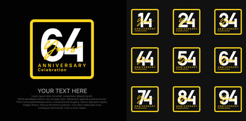 anniversary set logo style with white and yellow color in square for company celebration moment