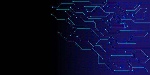 Vectors High-tech connection system on a blue background. Technology digital circuit board background. Technology black circuit diagram.