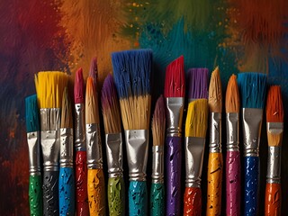 Fototapeta premium A close-up of colorful paintbrushes with various bristle types, isolated on white