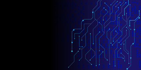 Vectors High-tech connection system on a blue background. Technology digital circuit board background. Technology black circuit diagram.