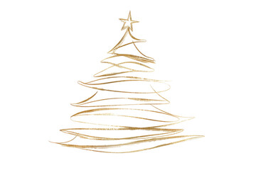 golden christmas tree line art isolated on white or transparent png