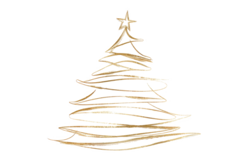golden christmas tree line art isolated on white or transparent png