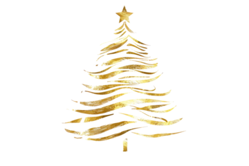 golden christmas tree line art isolated on white or transparent png