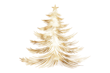 golden christmas tree line art isolated on white or transparent png