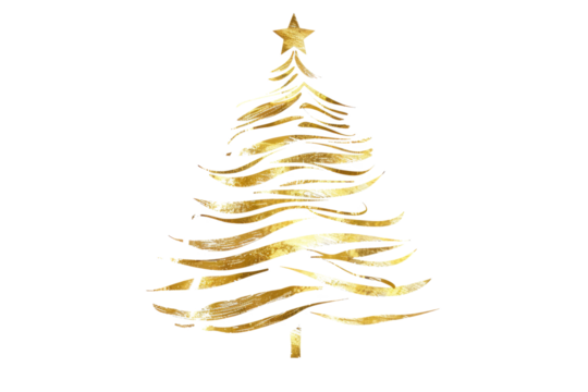 golden christmas tree line art isolated on white or transparent png