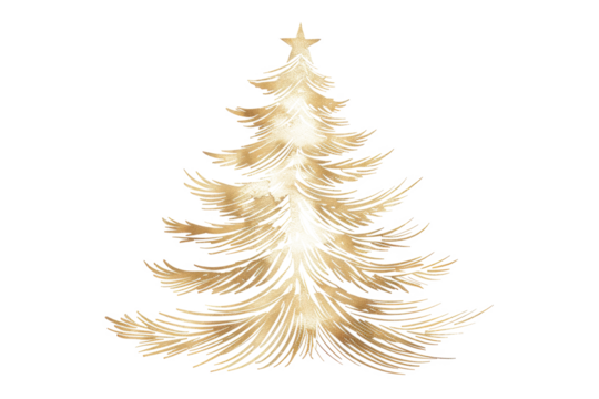golden christmas tree line art isolated on white or transparent png