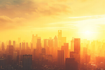 Sunset Backlight Shining Through CBD Skyscrapers