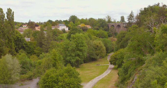 Vegetations On The Ancient Fortified Medieval Town Of Parthenay, Western France. Wide Shot