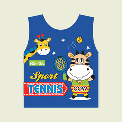 giraffes and cows play tennis design cartoon vector illustration