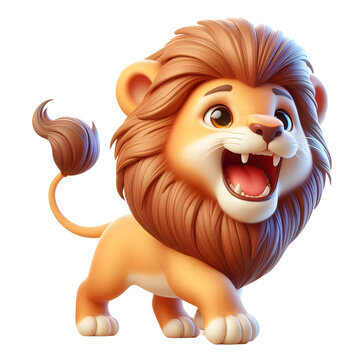 recommend clip art: Cute Roaring Lion 3D Cartoon isolated on transparent background