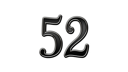 black metal 3d design of number 52 on white background.