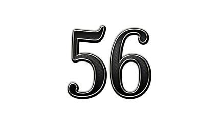 black metal 3d design of number 56 on white background.