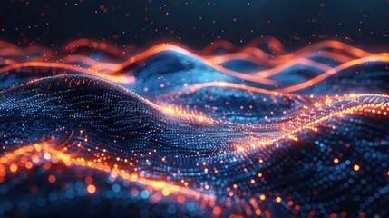 Obraz premium Abstract waveforms in a glowing cyber space