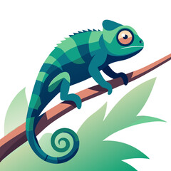 vector illustration of chameleon on a branch tree, against white background