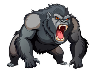 vector illustration of angry gorilla roaring, full body illustration, crawling