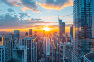 Sunset Backlight Shining Through CBD Skyscrapers