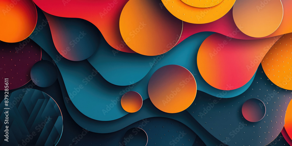 Poster modern papercut abstract colorful background made of paper waves. dynamic lines. overlapping shapes.