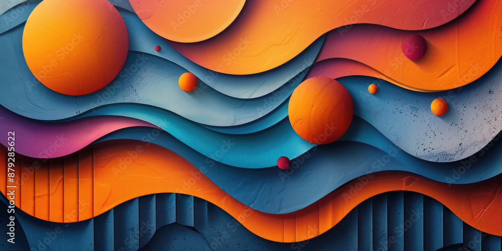 Poster modern papercut abstract colorful background made of paper waves. dynamic lines. overlapping shapes.