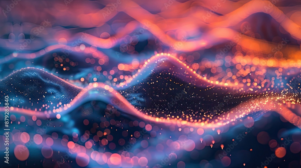 Poster abstract waveforms in a glowing cyber space