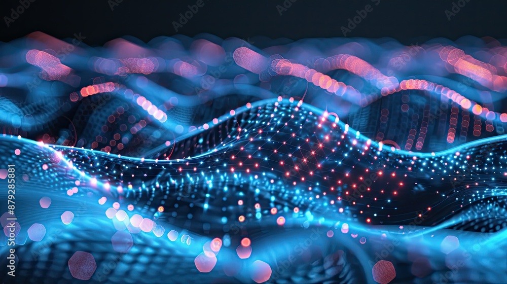 Poster abstract waveforms in a glowing cyber space