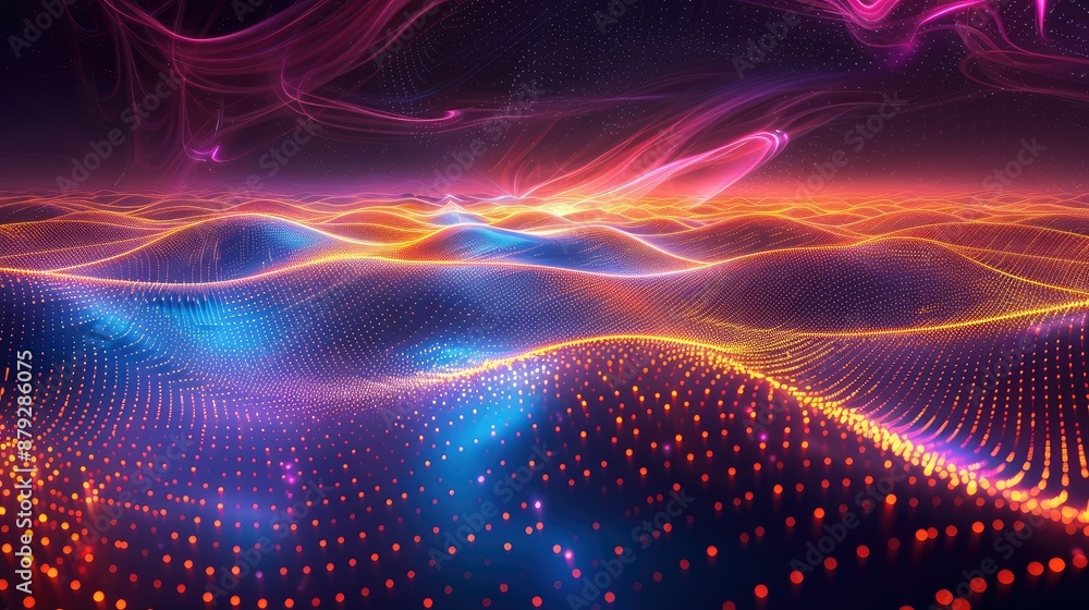 Poster abstract waveforms in a glowing cyber space